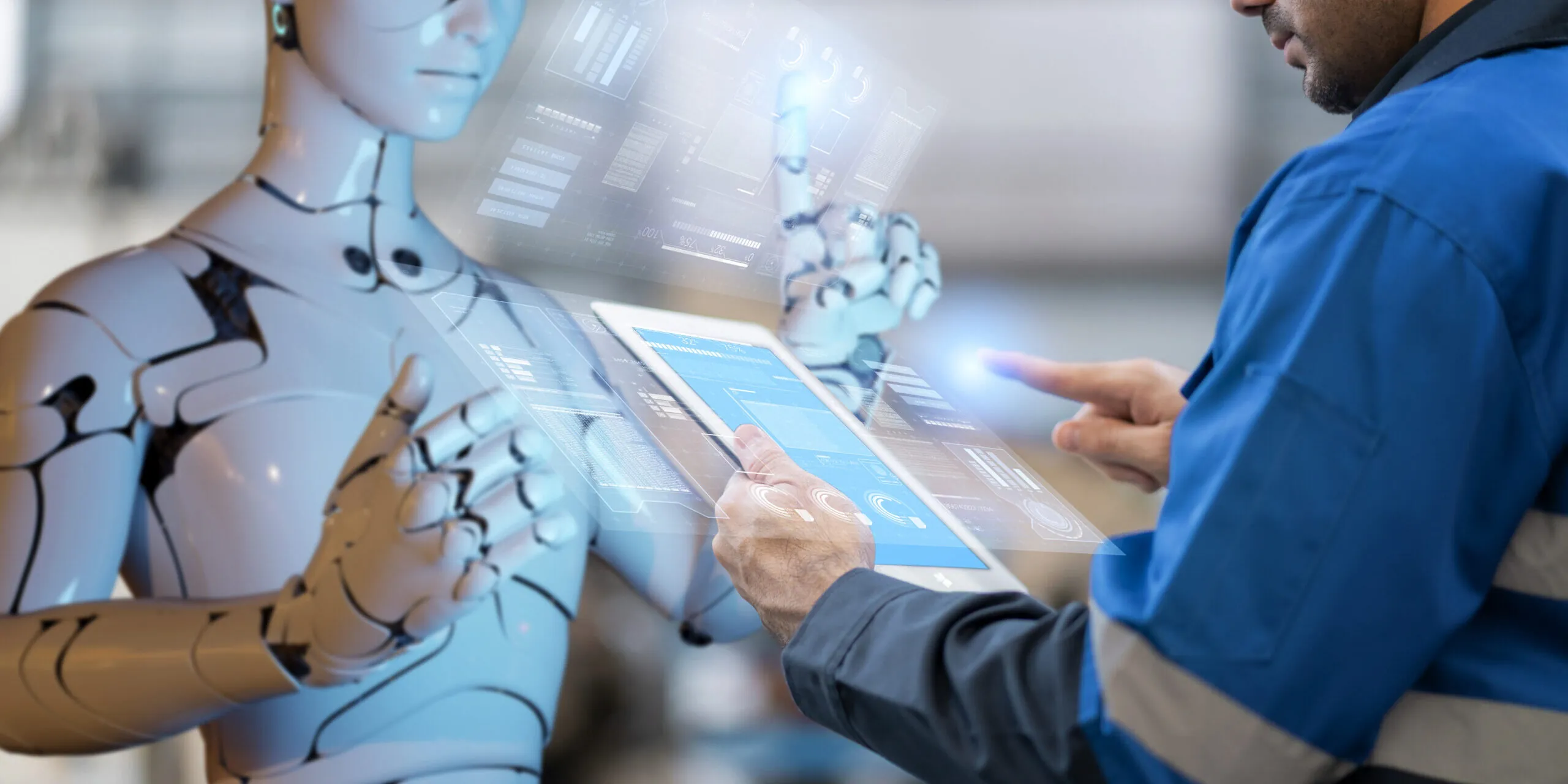 Inventory fulfilment system computer-aided manufacturing digital smart AI, engineer and robot programming warehouse factory, futuristic industry modern futuristic background.